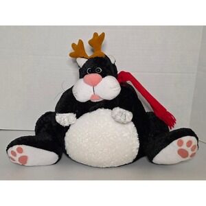 Figi Oh Deer Black Cat Reindeer Plush Stuffed Animal w Scarf Preowned w/ tags